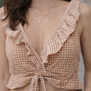 Aerie Gingham Print Scoop Beck Bikini top With Ruffles Size XL NWT